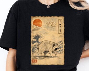 Jimothy Raccoon Ukiyo-e Shirt, Kawaii Japanese Art Tee, Cute Anime Raccoon T-Shirt, Viral Seattle Meme Shirt, Japanese Wave Art Gift