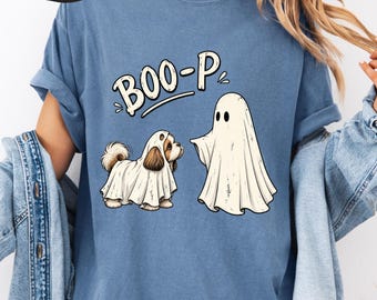 Shih Tzu Ghost Boop Shirt, Cute Halloween Shih Tzu Graphic Tee, Funny Shih Tzu Fall T-Shirt, Spooky Season Dog Lover Gift, Shih Tzu Mom Tee