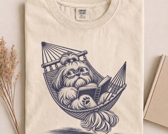 Shih Tzu Reading Book Shirt, Vintage Dog Shirt, Funny Dog Shirt, Reading Dog Tee, Summer Hammock, Shih Tzu Mom, Shih Tzu Dad, Shih Tzu Gift