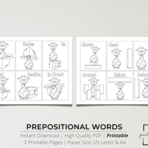 Prepositional Words, COLORING SHEETS, Prepositions Learning Practice, Positional Words, Parts of Speech, Kindergarten, Preschool, Pre-K