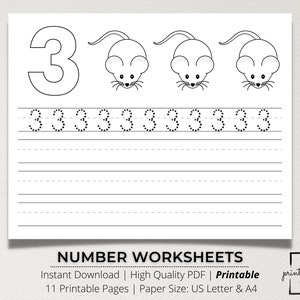 Numbers Worksheet, Handwriting Practice, Number Writing, Number Tracing Worksheet, 0-10 Trace Worksheet, Tracing Workbook, Printable