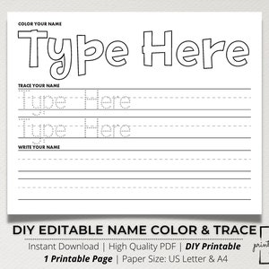 Custom Name Tracing Sheet, Handwriting Practice, Name Writing, Name Worksheet, Editable Name Tracing, Name Trace Worksheet, Printable, DIY