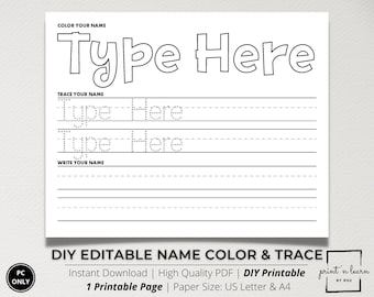 Custom Name Tracing Sheet, Handwriting Practice, Name Writing, Name Worksheet, Editable Name Tracing, Name Trace Worksheet, Printable, DIY