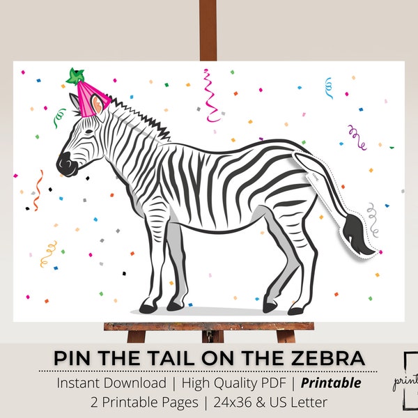 Pin the Tail on the Zebra, Party Animals Decor, Jungle Animals Decor, Party Animals Games, Printables