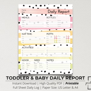 Toddler & Baby Daily Log Template, Child Daily Report, Toddler Report, Daycare Tracker, Nanny Log, Daily Report, Babysitter Report