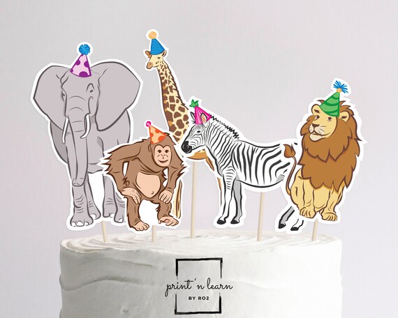 Party Animals Decor Jungle Animals Cake Toppers Party | Etsy