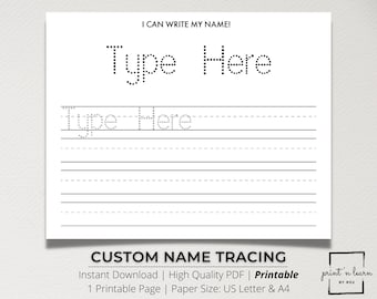 name tracing sheet etsy