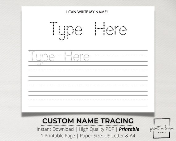 custom name tracing sheet handwriting practice name writing etsy