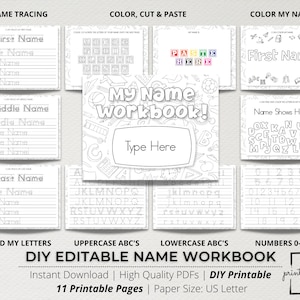 EDITABLE Name Tracing Packet, Handwriting Practice, Name Writing, Name Worksheet, Name Trace Worksheet, ABC's & Numbers, DIY