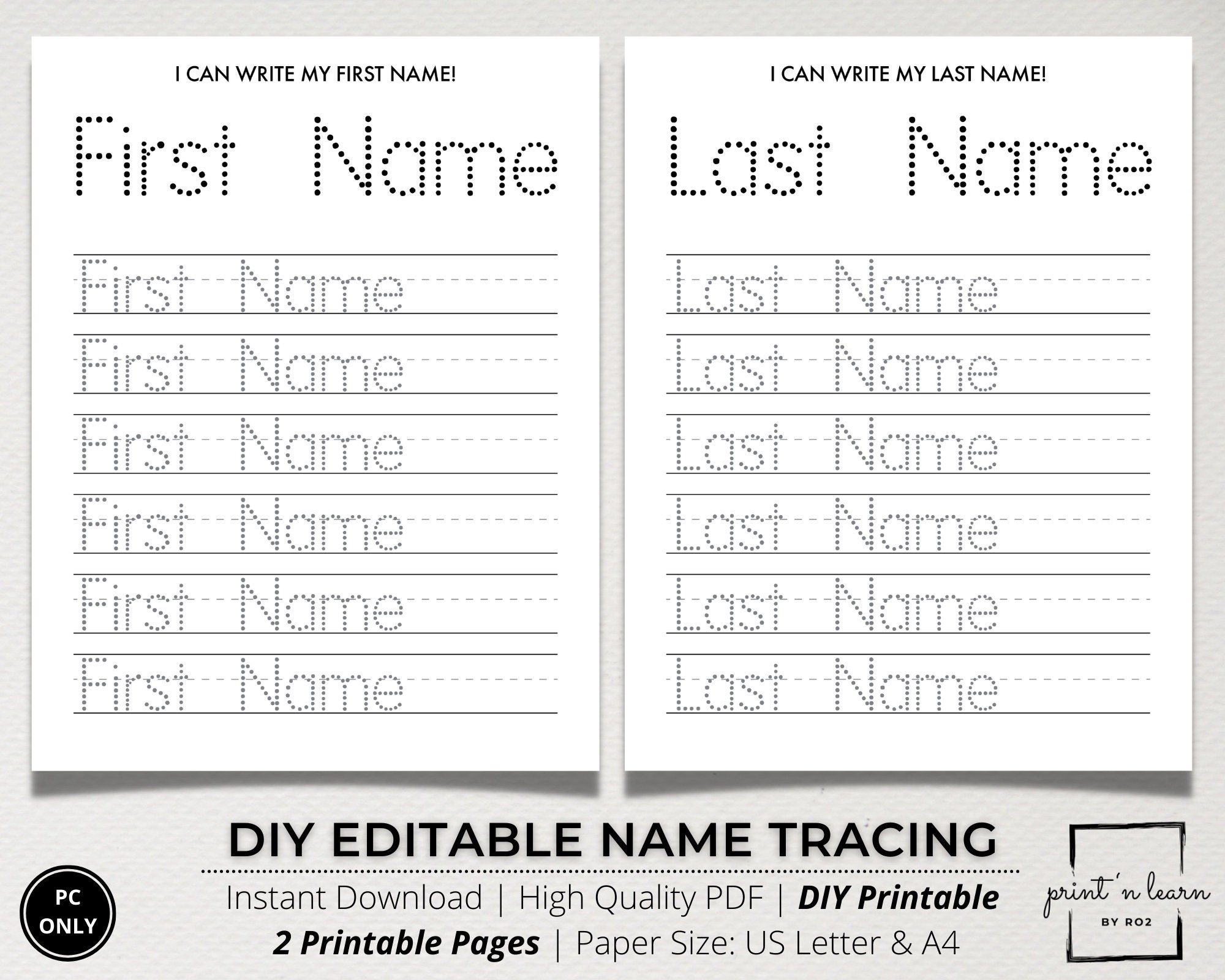 Custom name tracing sheet handwriting practice name writing etsy