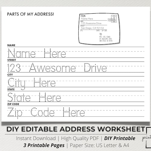 Address Tracing Sheet I Know My Address Address Worksheet Etsy