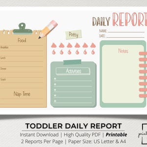Kleinkind-Tagebuchvorlage, Tagesbericht, Kleinkindbericht, Kindertagesstätte Tracker, Nanny Log, Tagesbericht, Babysitterbericht, Tagespflegebericht