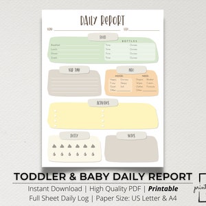 Toddler & Baby Daily Log Template, Child Daily Report, Toddler Report, Daycare Tracker, Nanny Log, Daily Report, Babysitter Report