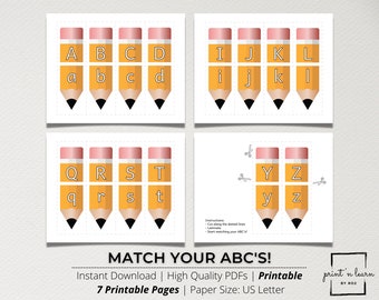 Alphabet Matching Cards, Alphabet Letter Uppercase and Lowercase Match Up Printable Cards, Alphabet Learning, ABC Learning, Printable