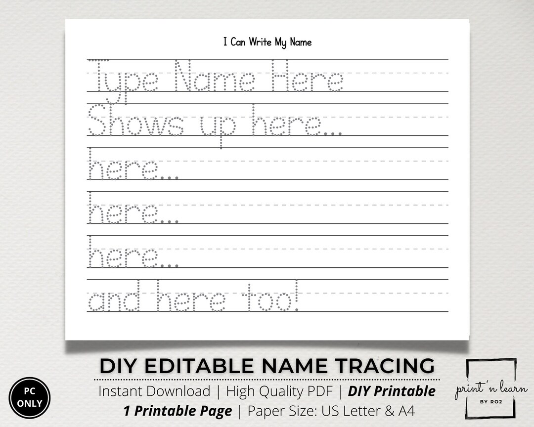 Custom Name Tracing Sheet, Handwriting Practice, Name Writing, Name Worksheet, Editable Name