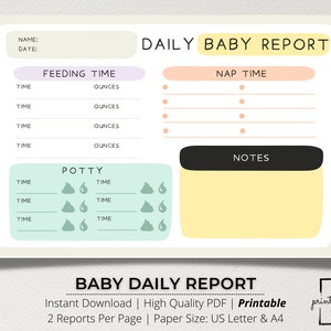 Baby Daily Log Template, Baby Daily Report, Baby Report, Baby Tracker, Nanny Log, Infant Daily Report, Babysitter Report, Daycare Report