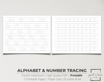 Alphabet & Number Tracing Sheet, Handwriting Practice, ABC Tracing, Number Tracing, Printable Worksheets, Tracing Workbook, Dot Letters