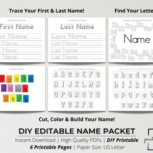 EDITABLE Name Tracing Packet, Handwriting Practice, Name Writing, Name Worksheet, Name Trace Worksheet, ABC&#39;s & Numbers, DIY
