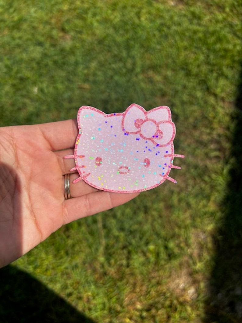 3" Holographic Kitty Sticker: Sparkly Sticker Pink