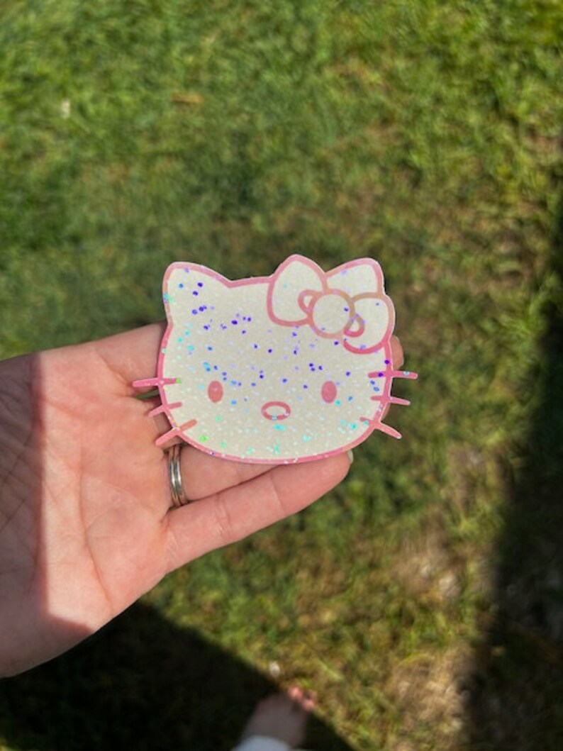 3" Holographic Kitty Sticker: Sparkly Sticker Yellow