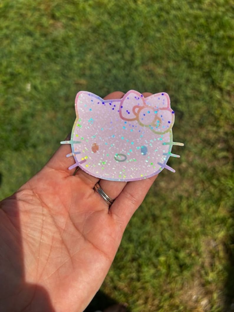3" Holographic Kitty Sticker: Sparkly Sticker Pink Rainbow