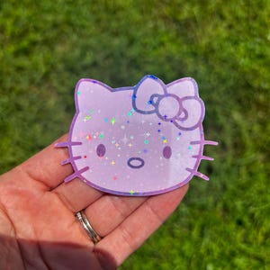 3" Holographic Kitty Sticker: Sparkly Sticker Purple