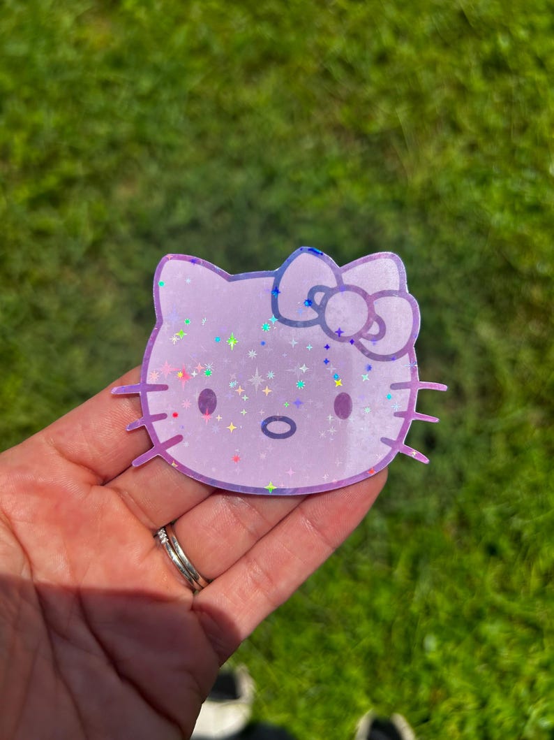 3" Holographic Kitty Sticker: Sparkly Sticker Purple