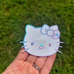 3" Holographic Kitty Sticker: Sparkly Sticker Cotton Candy