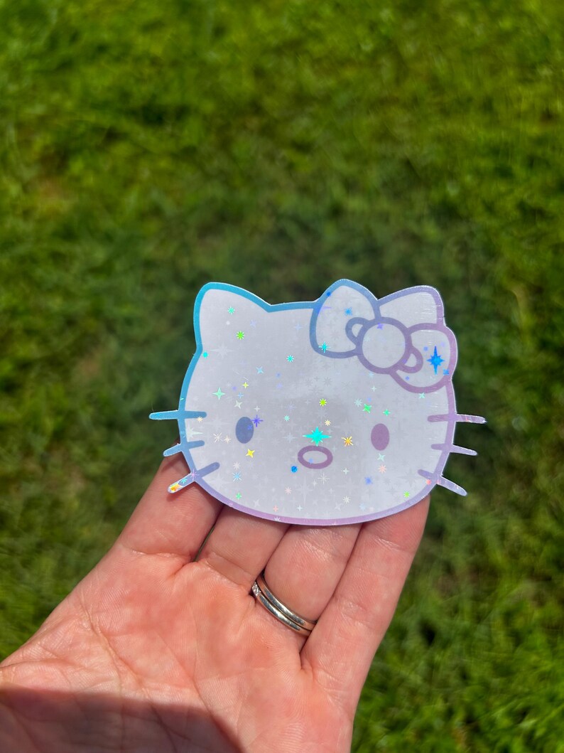 3" Holographic Kitty Sticker: Sparkly Sticker Cotton Candy