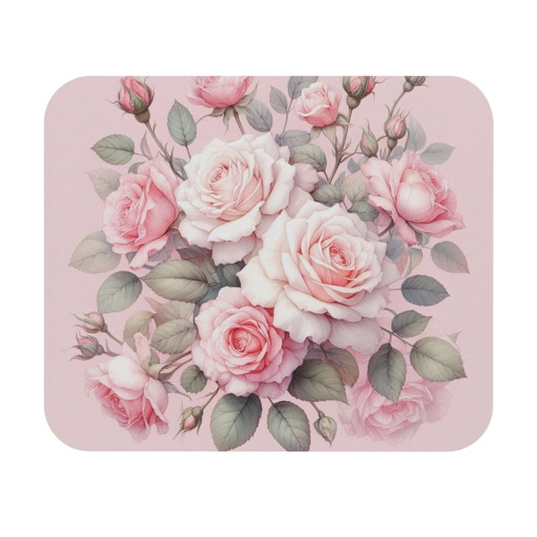 Light pink roses shabby cottage floral desk decorMouse Pad cute gift