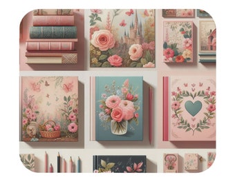 Collage of books reading desk accessories Mouse Pad pink roses cute desk book lover gift teacher gift book club gift