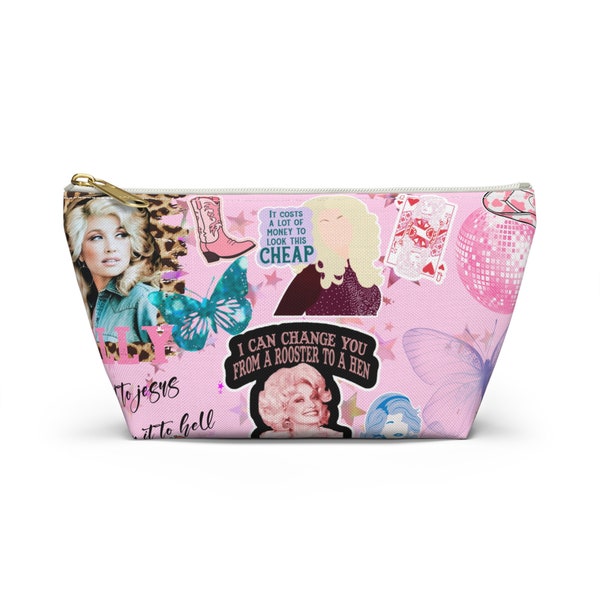 Dolly pink cowgirl boots western country music singer makeup bag pouch case cute Christmas gift