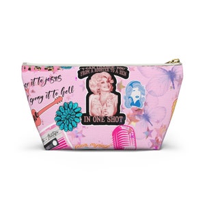 Dolly pink cowgirl boots western country music singer makeup bag pouch case cute Christmas gift image 3