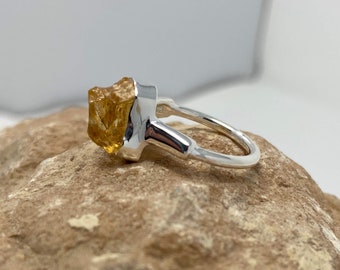 Raw Citrine Chunky 925 Sterling Silver Ring [November Birthstone Rings: Handmade & Ships from Boise, ID]