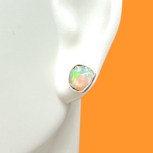 Raw Opal Stud Earrings **Dainty** [Silver Fire Opal Studs] October Birthstone (Handmade & Ships From Boise, ID)