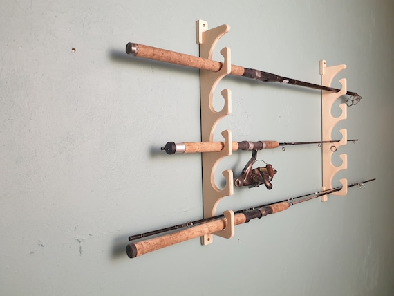 Fishing Rod Wall or Ceiling Hanger Organizer for 5 Rods Garage Storage  Baltic Birch Wall Stand 