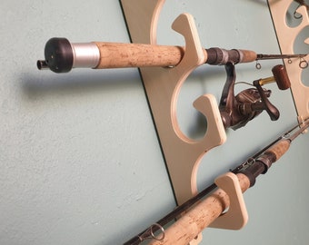 Fishing Pole Wall Hanger | Ceiling Mounted Organizer | Stand | Baltic Birch Rod Stand For 5 Poles | Fishing Gear Display | Pole rack