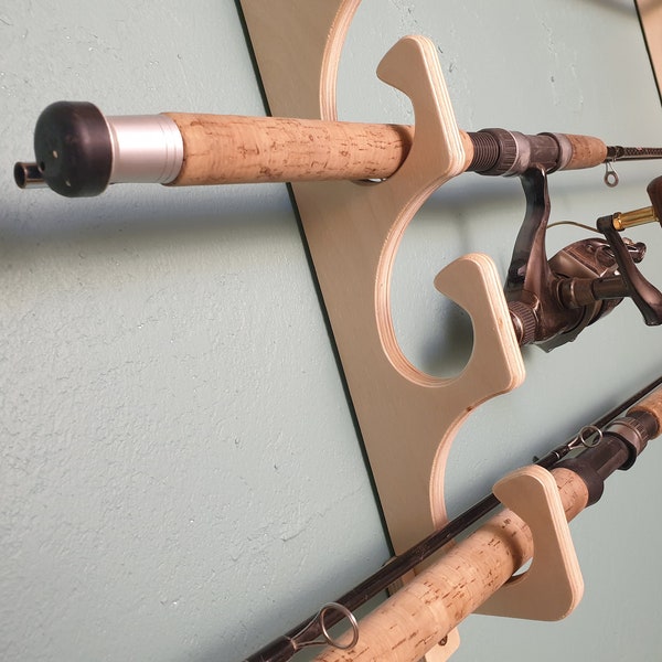 Fishing Pole Wall Hanger | Ceiling Mounted Organizer | Stand | Baltic Birch Rod Stand For 5 Poles | Fishing Gear Display | Pole rack