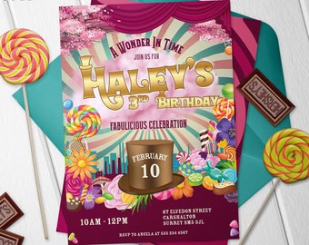 Chocolate Factory Party Invitation | DIGITAL | Printable | DIY | Editable | Instant Download | 2023 | Maroon