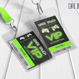 Gamer Party | VIP Pass | DIGITAL | Printable | Editable | Instant Download | Game Truck | Video Game | Green