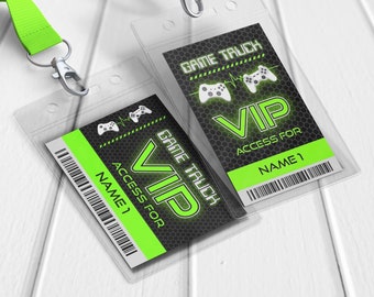 Gamer Party | VIP Pass | DIGITAL | Printable | Editable | Instant Download | Game Truck | Video Game | Green