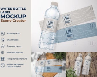 Mockup Scene - Water Bottle Label | Wrapper | Mockup | PSD | Photoshop | Lay Flat | Top View