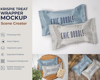 Mockup Scene - Krispie Treat Wrapper | Mockup | PSD | Photoshop | Lay Flat | Top View