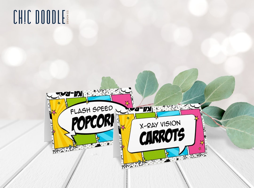 Superhero Comic Food Table Tents DIGITAL Printable Editable Instant ...