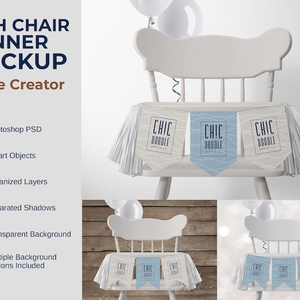 Mockup Scene - High Chair Bunting | Pennant Banner | Garland | Mockup | PSD | Photoshop | Front View | Rectangle | Spearhead | Swallow Tail