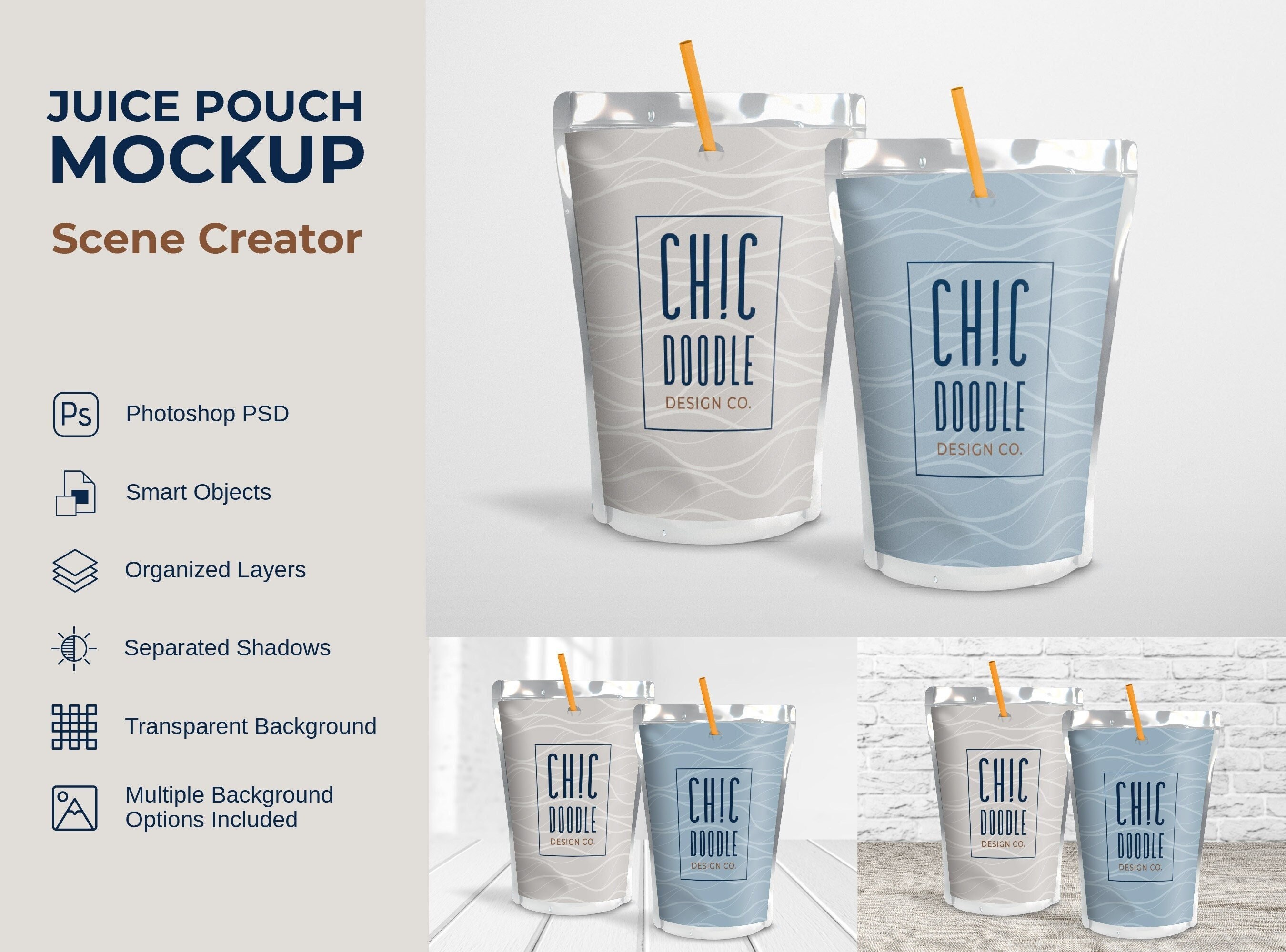 Mockup Scene Juice Pouch Mockup PSD Front Etsy