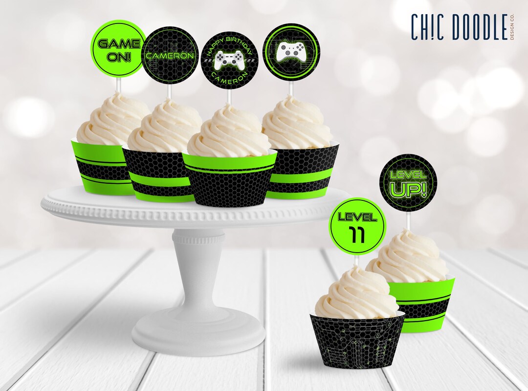 Gamer Party Cupcake Toppers and Wrappers DIGITAL Printable Editable ...