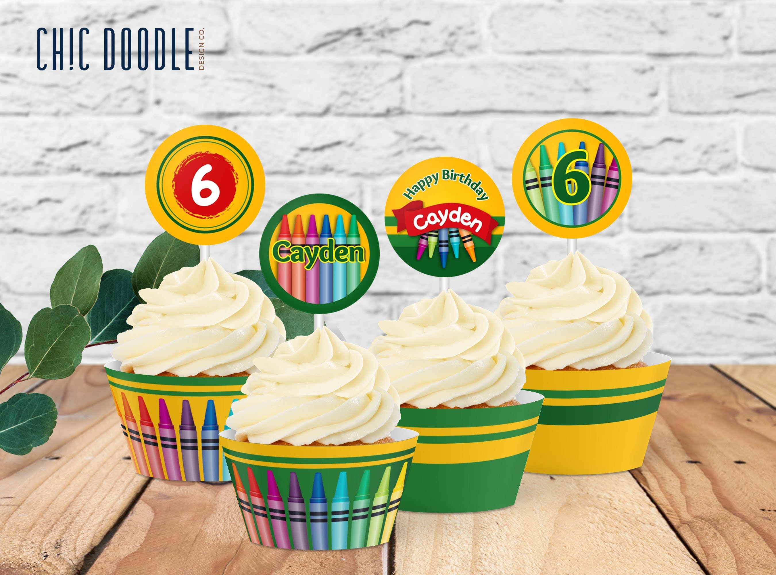 Crayon Art Party Cupcake Toppers and Wrappers DIGITAL Etsy