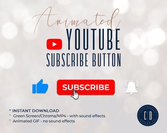 INSTANT DOWNLOAD | YouTube Subscribe Button | Animated  | Sounds | Overlay | MP4 | Green Screen | GIF | Generic | Transparent