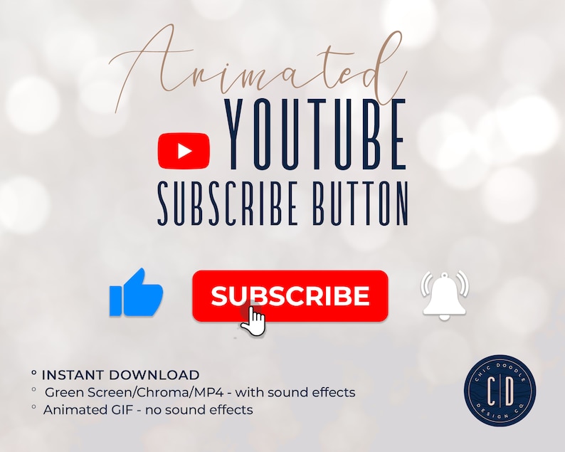 INSTANT DOWNLOAD YouTube Subscribe Button Animated Sounds Overlay MP4 Green Screen GIF Generic Transparent image 1